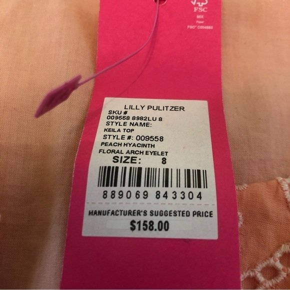 NWT $158 USD Lilly Pulitzer Keila Eyelet Top Peach Hyacinth Size 8 Floral Eyelet - Picture 7 of 10